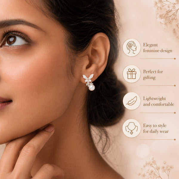 Butterfly Pearl Drop Earrings