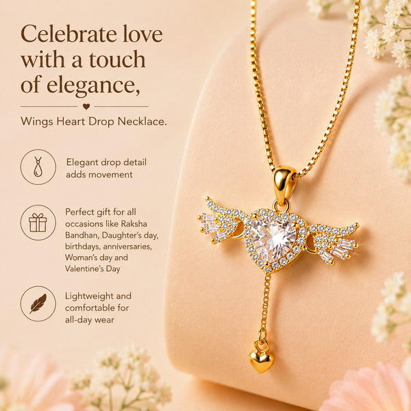 Wings Heart Drop Necklace -925 Sterling Silver