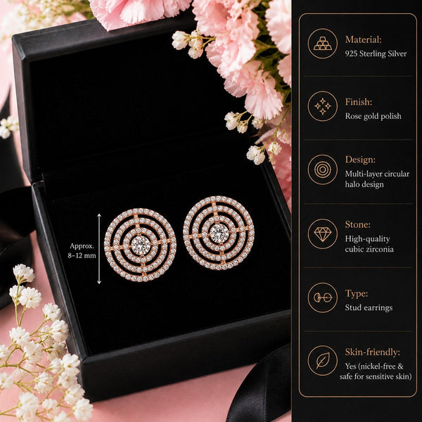 Radiant Halo Circle Stud Earrings