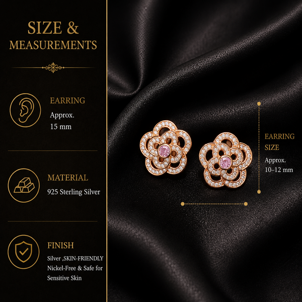 Rose Bloom Sparkle Stud Earrings