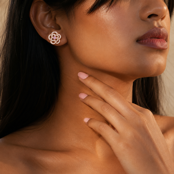 Rose Bloom Sparkle Stud Earrings