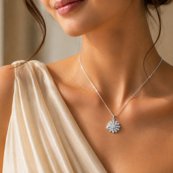Sparkling Floral Cluster Pendant Necklace