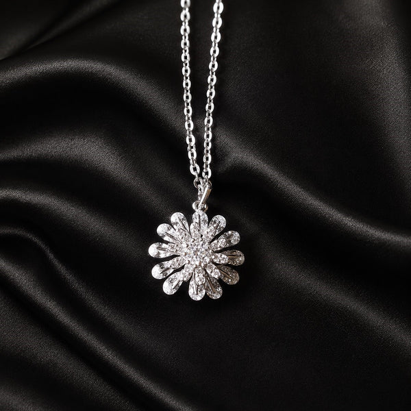 Sparkling Floral Cluster Pendant Necklace