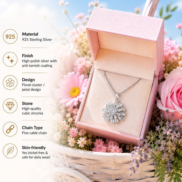 Sparkling Floral Cluster Pendant Necklace