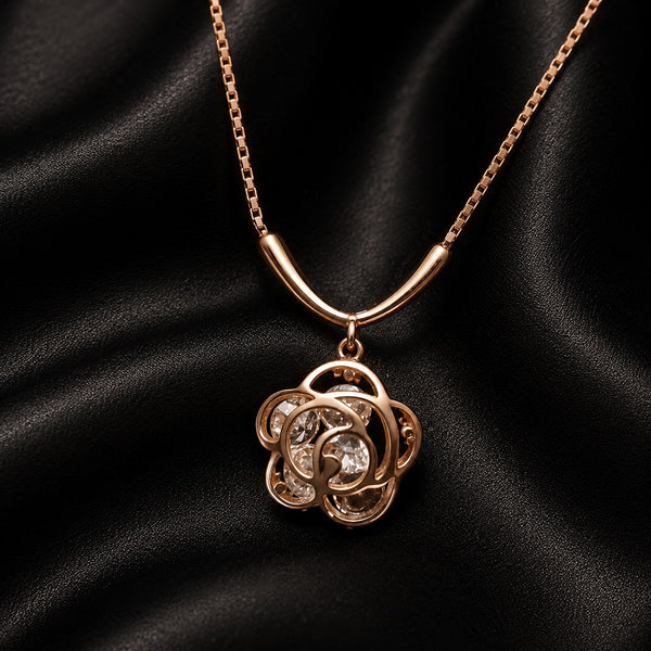 Rose Bloom CZ Pendant Necklace