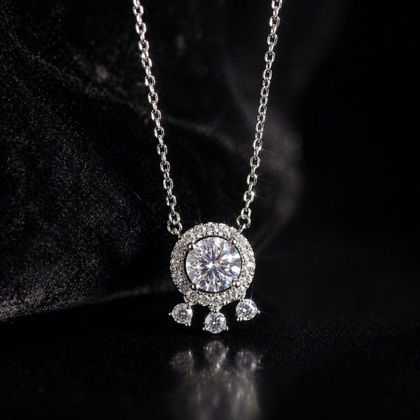 Triple Accent Halo Pendant Necklace