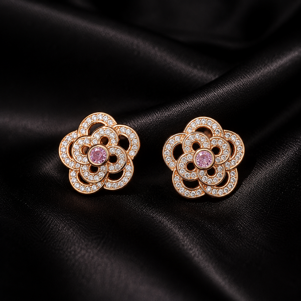 Rose Bloom Sparkle Stud Earrings