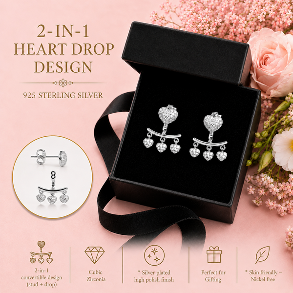 Sparkling Heart Charm 2-in-1 Earrings