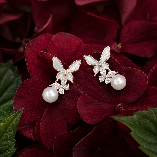 Butterfly Pearl Drop Earrings