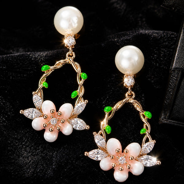 Rose Bloom Pearl Drop Earrings