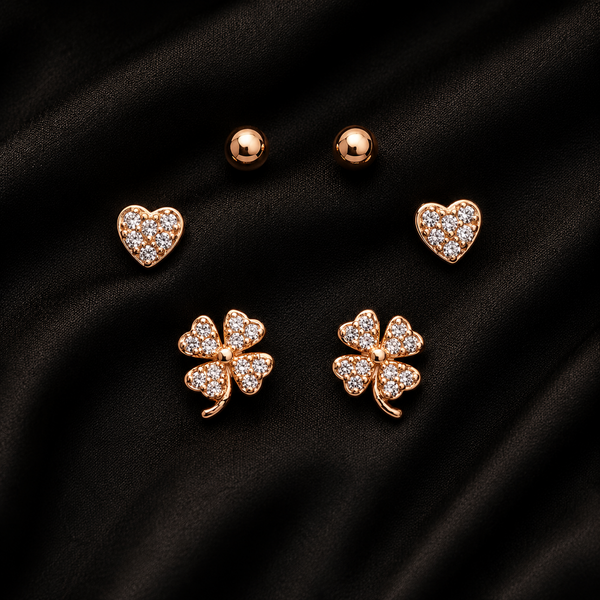 Lucky Sparkle Clover Stud Set