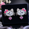 Crystal Kitty Heart Stud Earrings