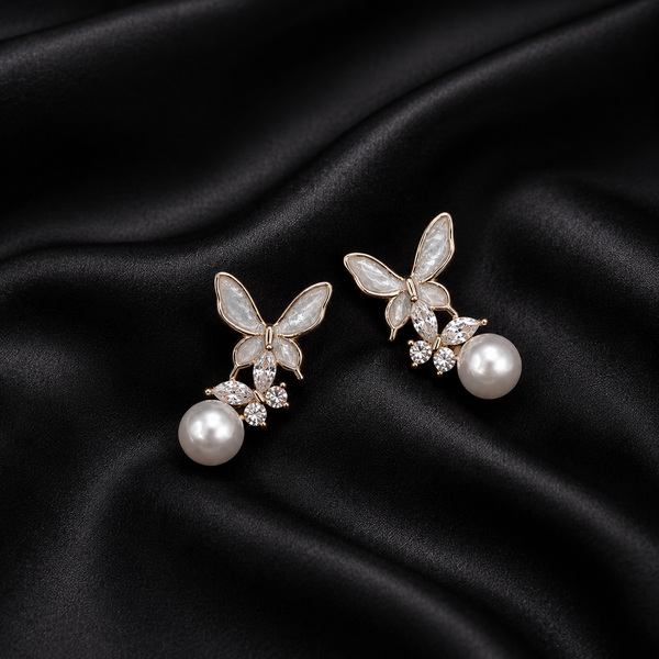 Butterfly Pearl Drop Earrings