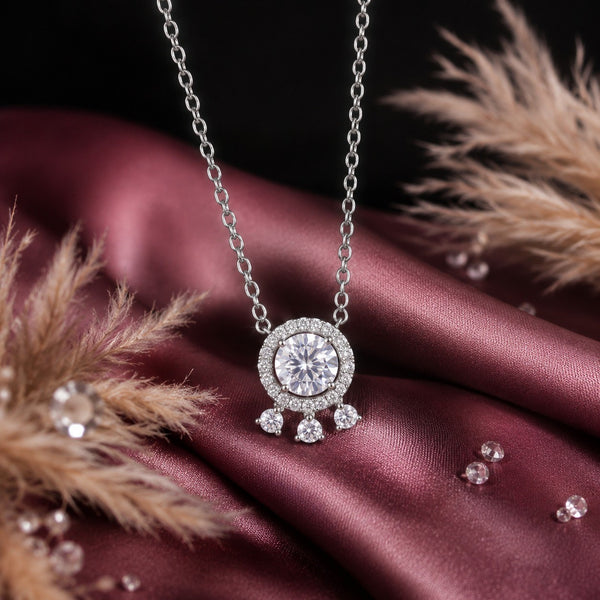 Triple Accent Halo Pendant Necklace
