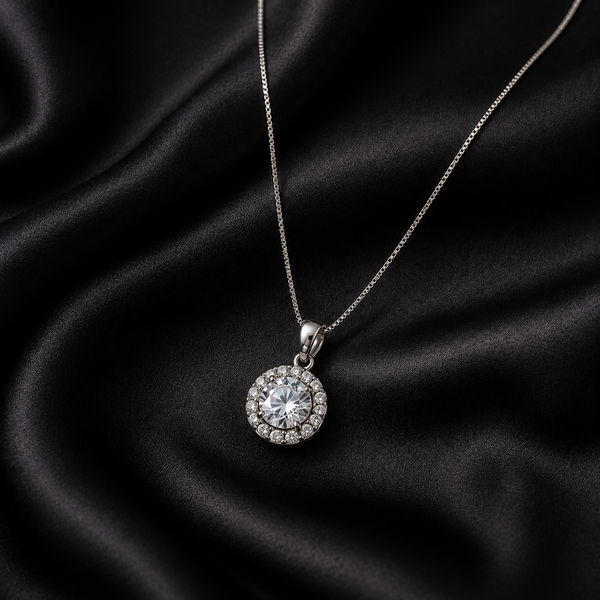 Elegant Halo Solitaire Pendant Necklace