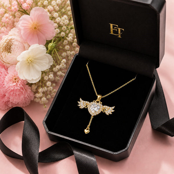 Wings Heart Drop Necklace in 925 Sterling Silver in gift box